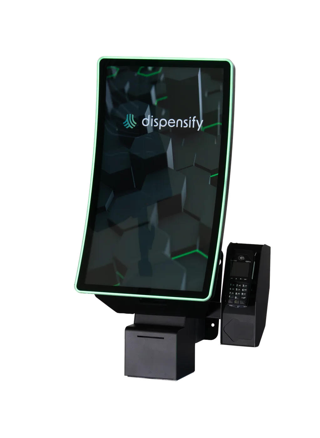 Giosk 32CW wall-mounted kiosk with side-mounted payment arm configuration