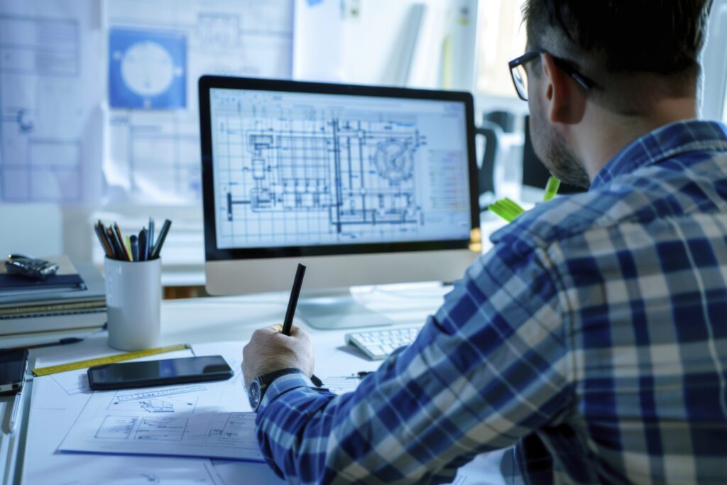 Field engineer reviewing installation plans before a dispensary technology deployment
