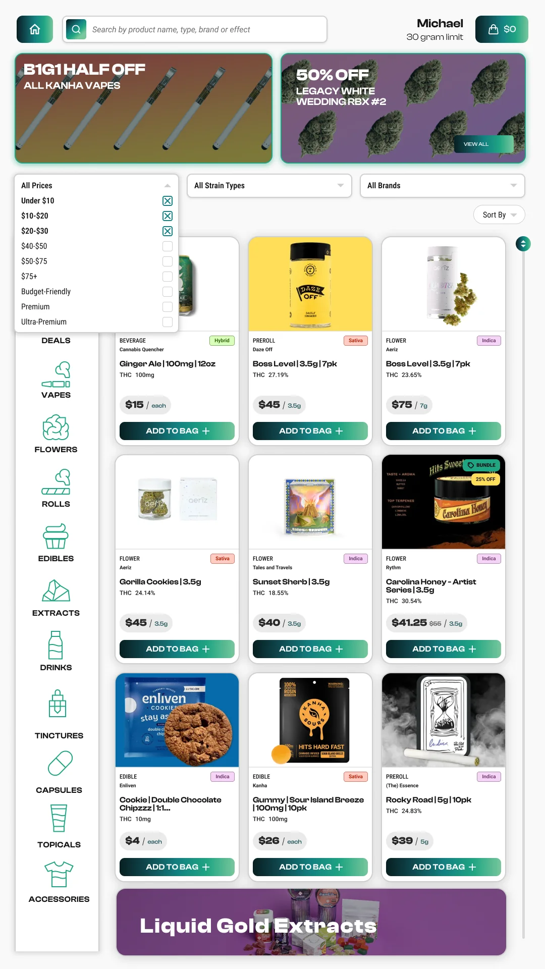Dispensify OS product browsing screen