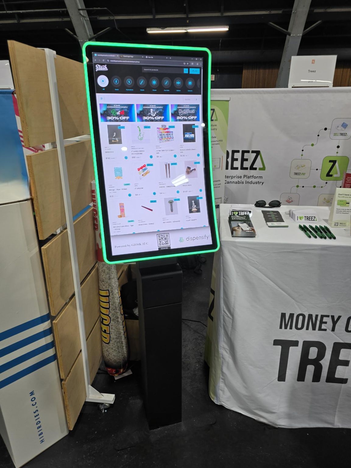 Dispensify kiosk displaying a live menu at the Treez booth at Hall of Flowers Santa Rosa